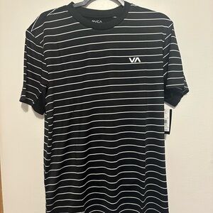 RVCA Men's Black White Sweep Stripe Crew Tee SS